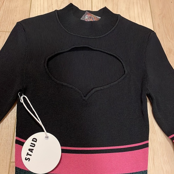 STAUD Clara Stripe Cutout Ribbed Long Sleeve Sweater Dress, sz S - Picture 6 of 15